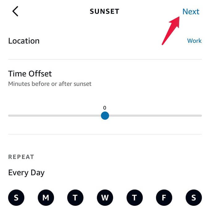 Set Sunset Schedule for Alexa Automation Trigger