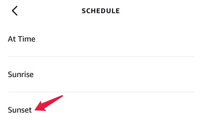 Sunset Schedule in Alexa Routine