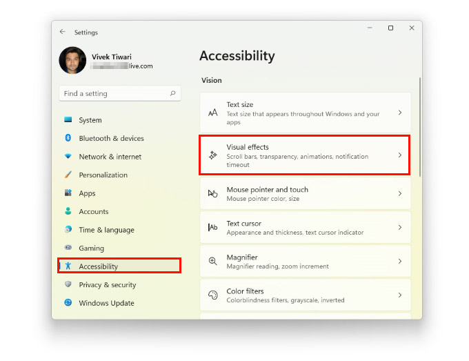 Accessibility Settings on Windows 11