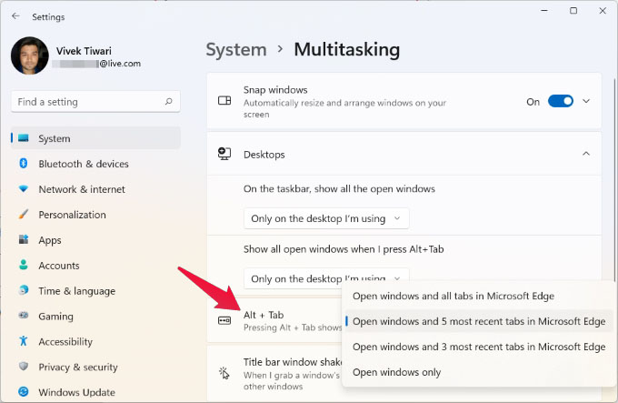 Windows 11 Alt + Tab Multitasking