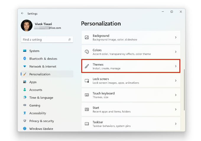 Personalization settings in Windows 11