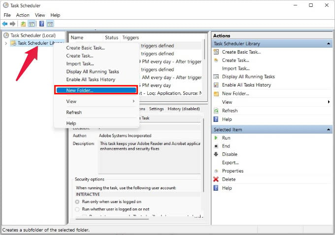 Create new Task scheduler library folder