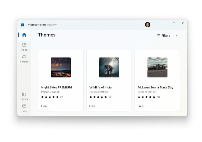 Microsoft Store Themes section
