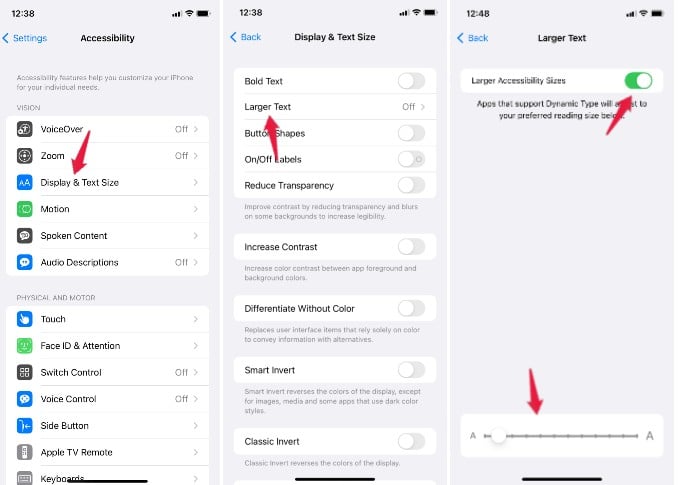 adjust text size accessibility settings iphone