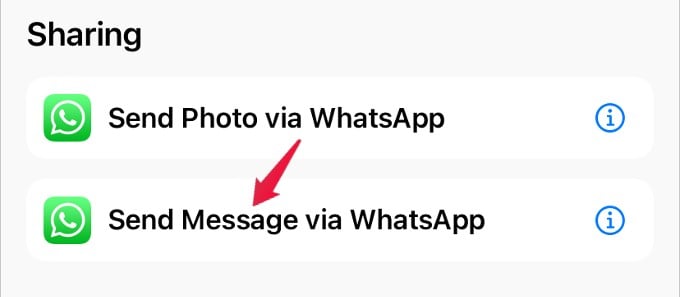 create action send whatsapp message iphone