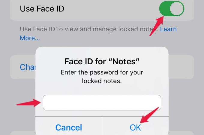 create password for locked notes iphone