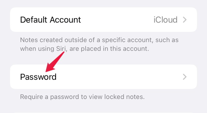 password settings notes app iphone