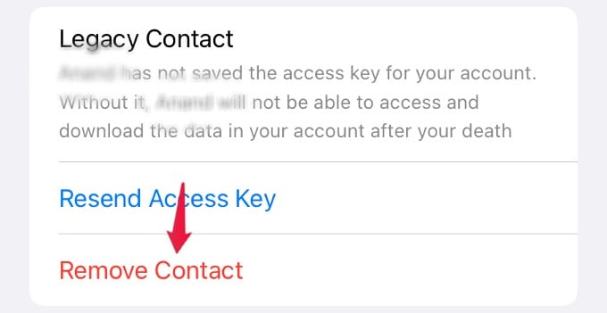 remove legacy contact on iphone