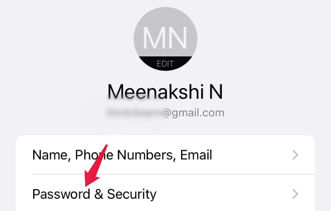 settings menu password and security