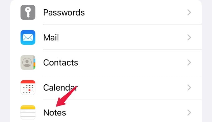 settings notes app iphone