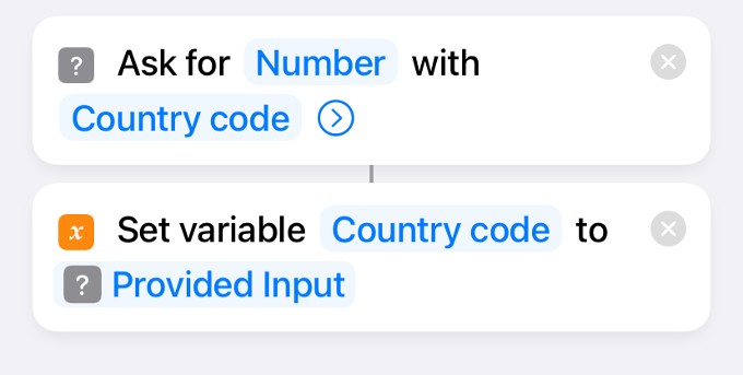 shortcut app create action country code