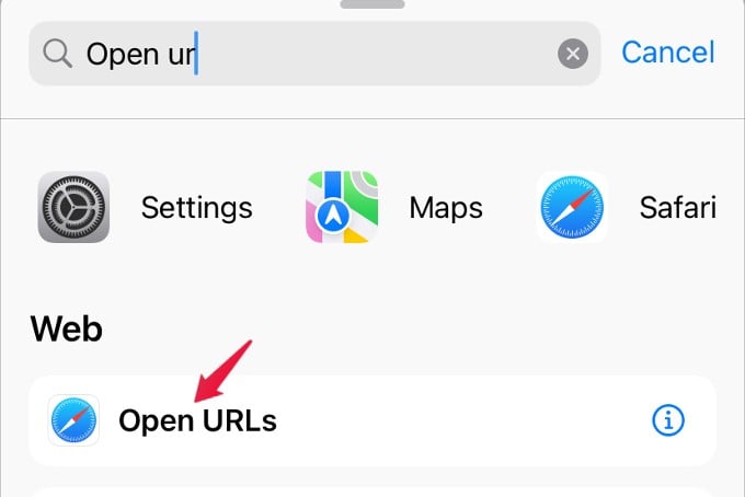 shortcut app open url action