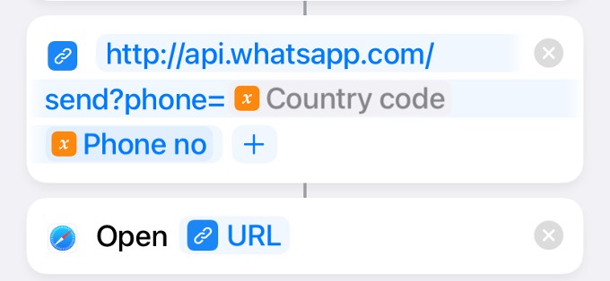shortcuts app script to send whatsapp message