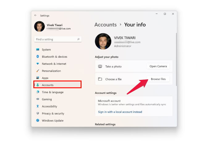 Windows 11 Account settings