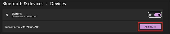 Add Device in Bluetooth Settings on Windows 11