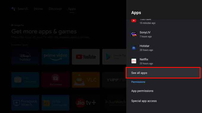 Android TV app settings panel