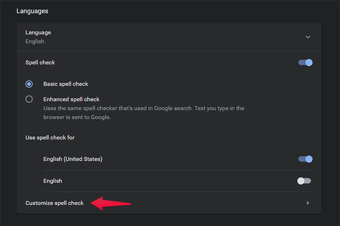 Customize Spell Check in Google Chrome