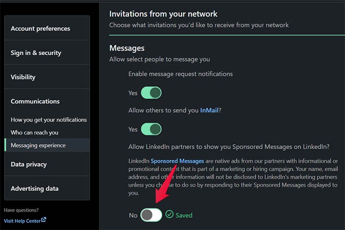 Disable Sponsored Messages in LinkedIn
