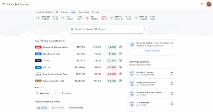 Google Finance web app