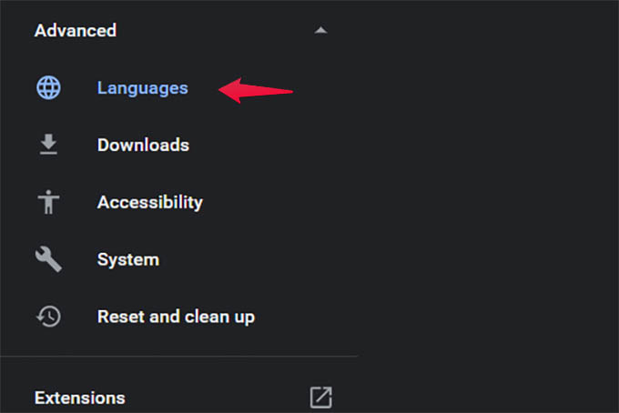 Languages Settings in Google Chrome Browser