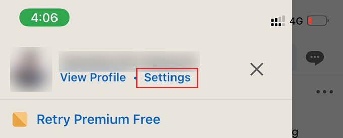 LinkedIn Settings from Phone App