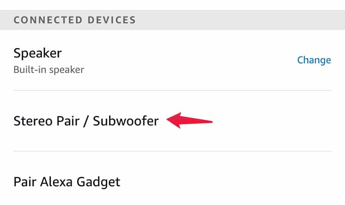 Stereo Pair Subwoofer Settings on Amazon Alexa