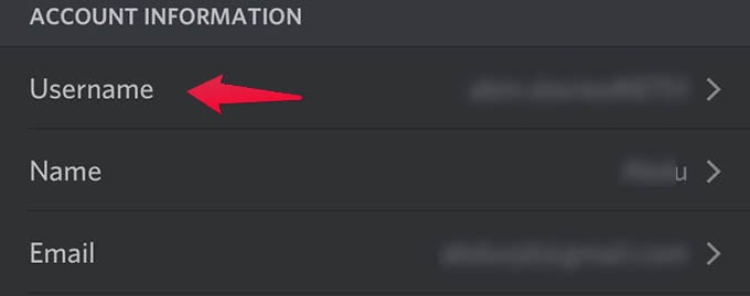 Username in Discord Mobile