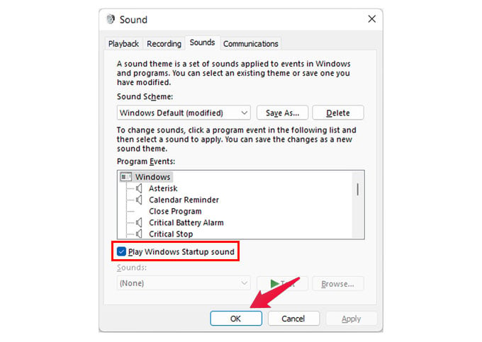 Disable Windows 11 Startup Sound