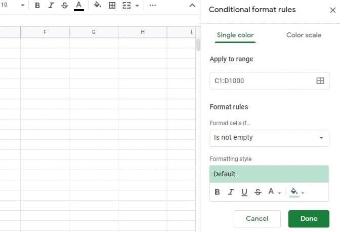 conditional format rules google sheets