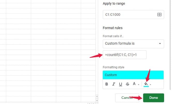 custom formula format google sheets