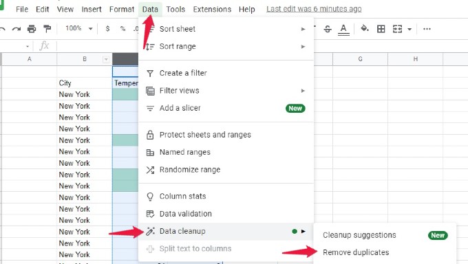 delete duplicates google sheets