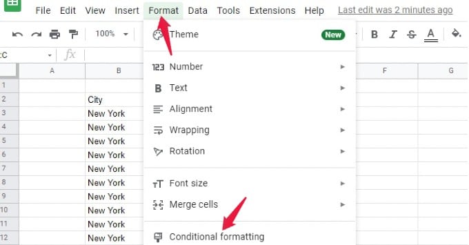 format menu google sheets