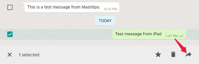 forward whatsapp message ipad
