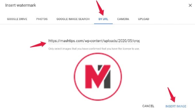 google docs insert image for watermark