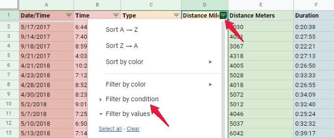 google sheet filter options