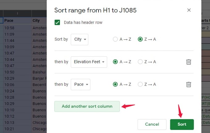 google sheet sort data multiple columns