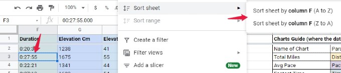 google sheet sort sheet option