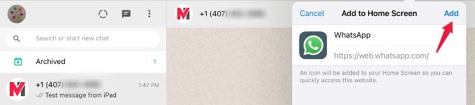 ipad add shortcut for whatsapp on home screen