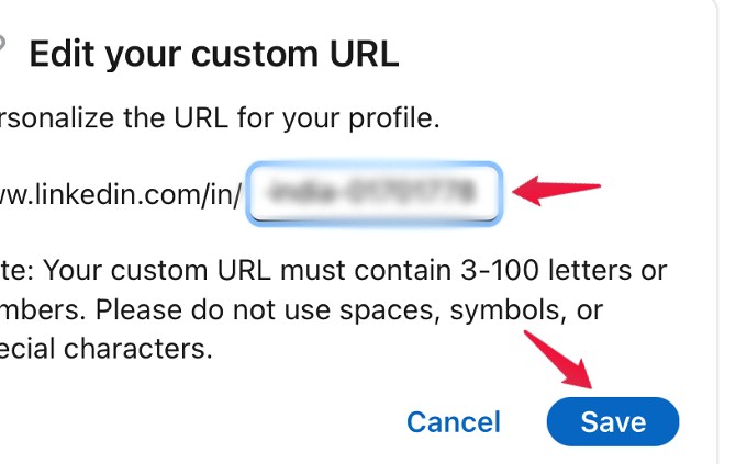 linkedin app edit and save your custom url