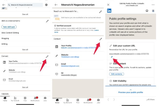 linkedin app editing custom url