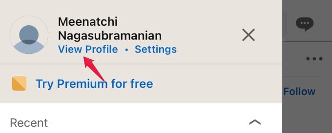 linkedin app view profile option