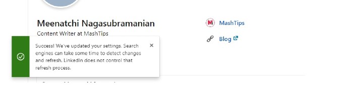 linkedin edit custom url success
