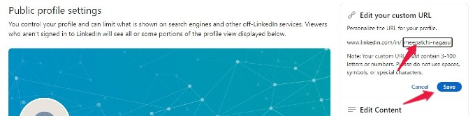 linkedin profile editing custom url