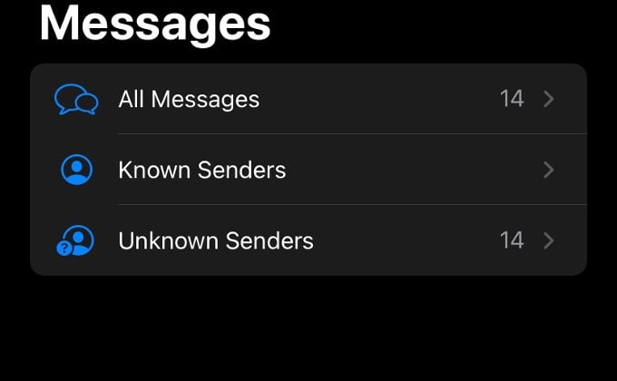 messages screen iphone without sms filter