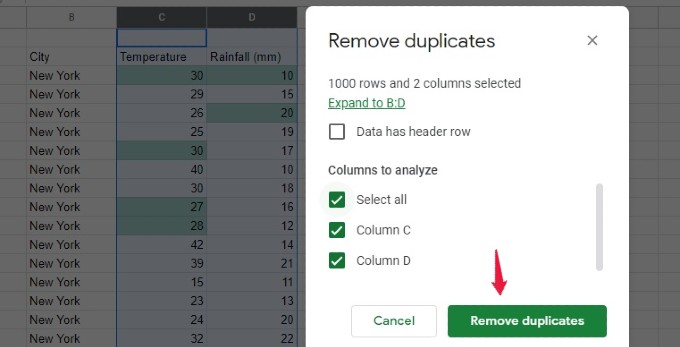 remove duplicates google sheets