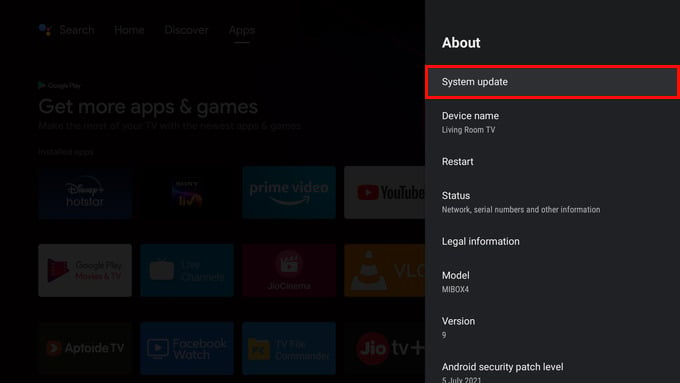 update Android TV software