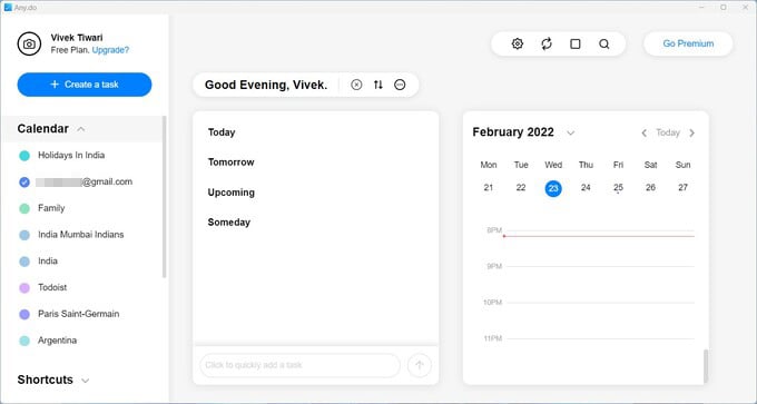 Any.do calendar app for Windows 11