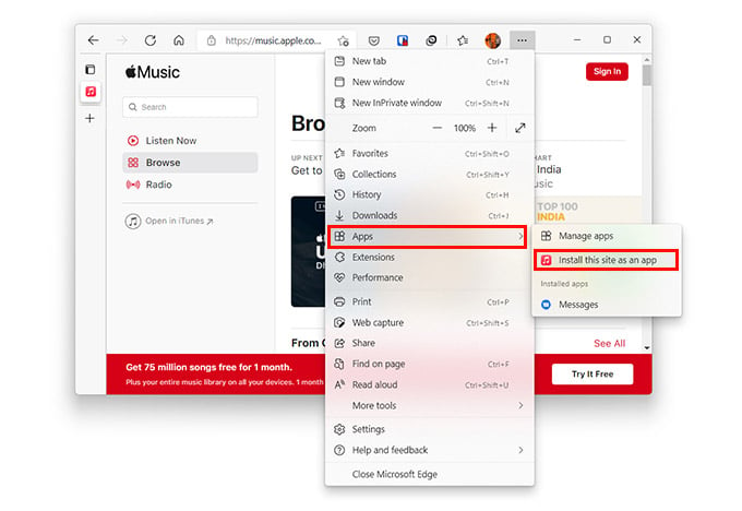 Install Apple Music Web App on PC