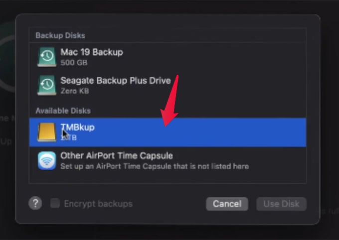Choose Mac Backup Hard Drive on Time Machine