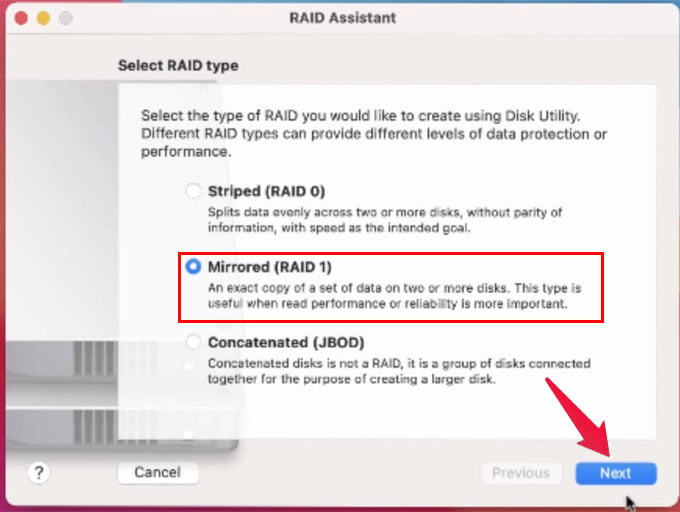 Choose Mirrored RAID 1 Configuration on Mac